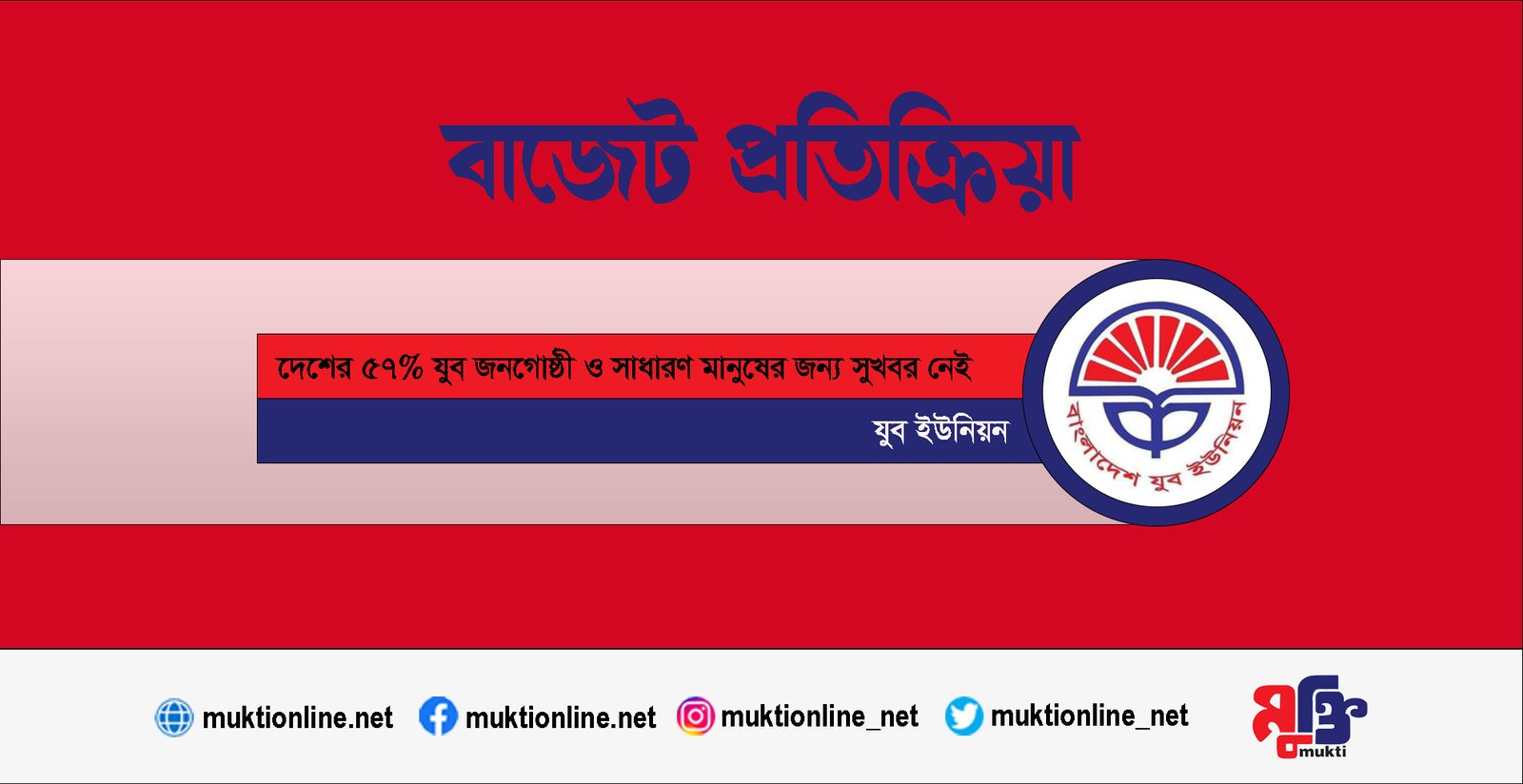 দেশের ৫৭% যুব জনগোষ্ঠী ও সাধারণ মানুষের জন্য সুখবর নেই: যুব ইউনিয়ন